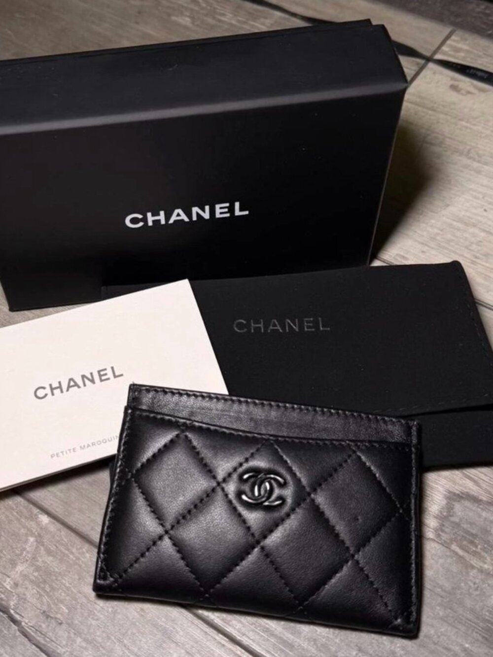 CHANEL CARD HOLDER - LAMBSKIN - BLACK ON BLACK - 100% AUTHENTIC WITH AUTH